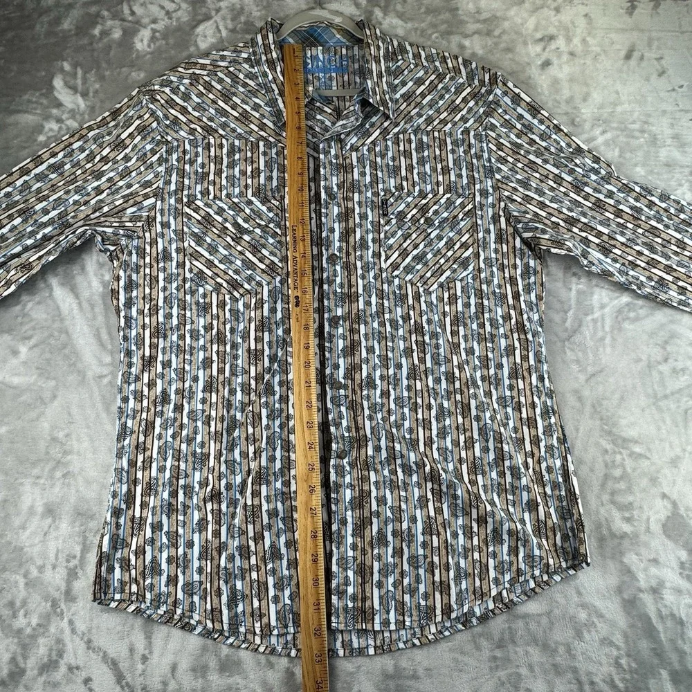 Cinch Modern Fit Snap Button Shirt‎ Men's XL Brown Blue Paisley Striped (1259)
